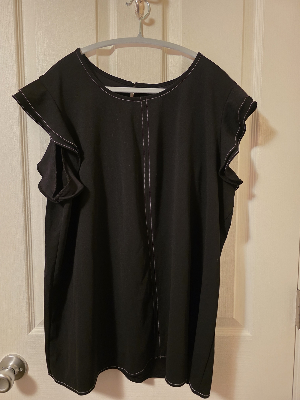 Worthington Black Contrast Stitch Flutter Sleeve Blouse Top Plus Size 2X